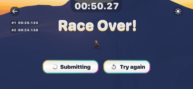 Rad Trails 2 race result submission flow with 3D UI elements